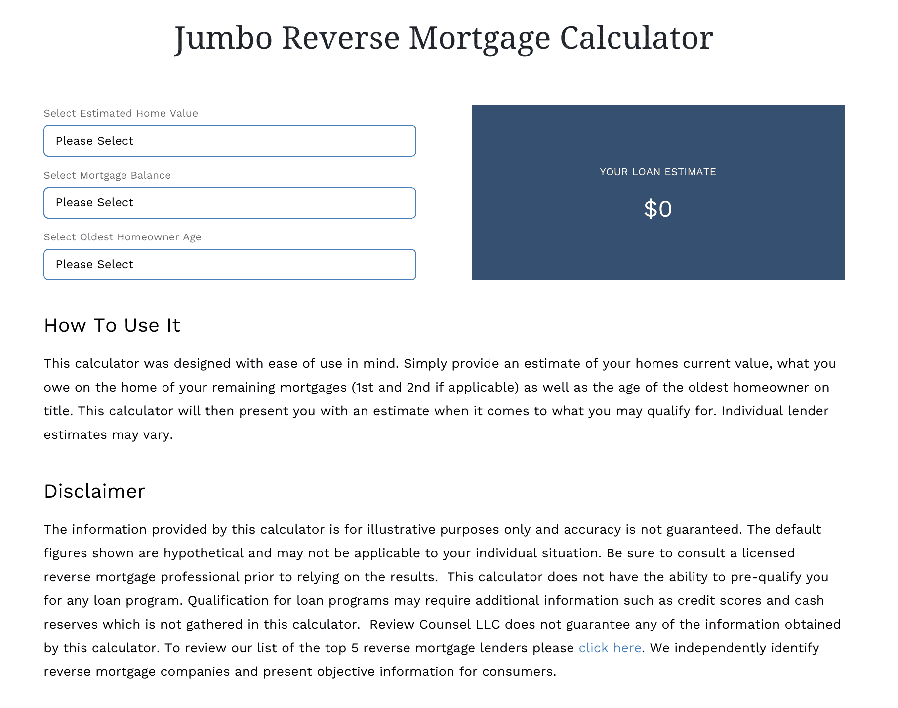 Free Jumbo Reverse Mortgage Calculator Review Counsel